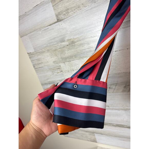 Etcetera Women’s 4 Multicolor Striped V-Neck Long Sleeve Wide Cuff Blouse NEW - Picture 7 of 7